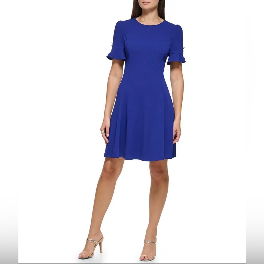 DKNY Stretch Ruffle Fit and Flare Dress Size 16